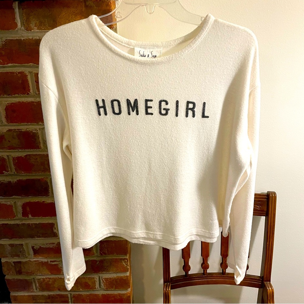 Sadie & Sage “Homegirl” Long Sleeve, Crewneck, Off-White, Size Small